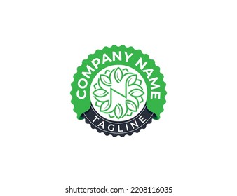 initial Letter N with Leaf Flower Stamp Badge Logo Concept sign symbol icon Design Element. Natural Products, Cosmetics, Ecology, health Care, spa, Floral Logotype. Vector illustration template