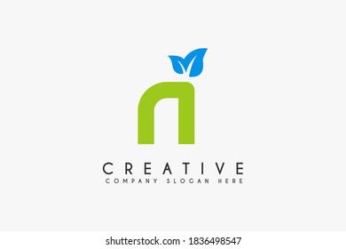 Initial letter N with leaf logo design vector illustration. Letter N with leaf icon. Usable for Business and Natural logos isolated on white background