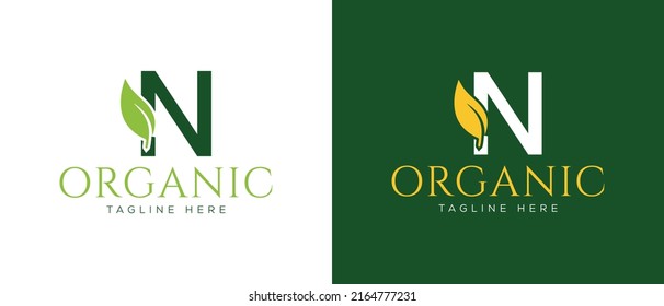 initial letter N with leaf logo vector concept element, letter N logo with Organic leaf