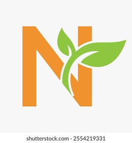 Initial Letter N Leaf Logo Concept For Eco Green Leaf Logo Vector Sign