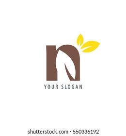 Initial Letter N With Leaf Logo