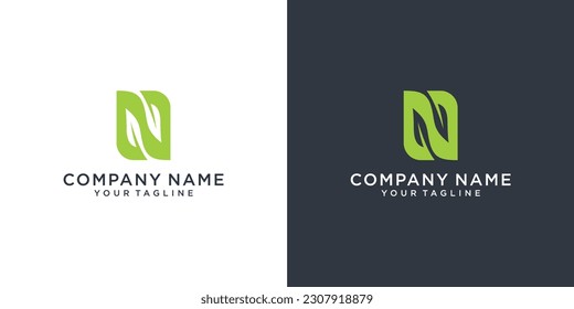 Initial letter N with leaf luxury logo, Green leaf logo vector design.