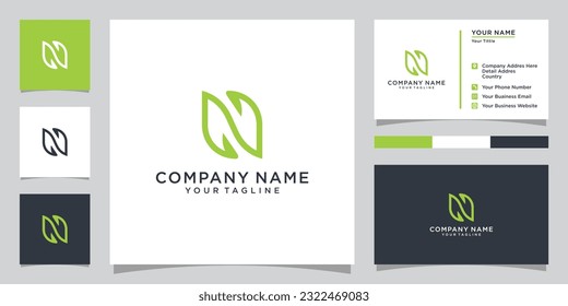 Initial letter N with leaf luxury logo, Green leaf logo vector design.