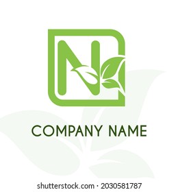 Initial Letter N with Leaves for Green Nature, Environment, Eco Friendly, Agriculture, Gardening, Lawn Service Company Logo Design Concept