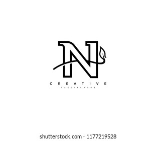 Initial Letter N Linear Minimalist Monogram Swoosh Leaf Logotype