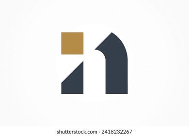 Initial Letter I and N Logo. Black Shape N Letter with gold Square as I Letter deign Logo Template. Usable for Business Branding, Identity, etc that  Related with I N or N I letter. Flat Vector Logo.