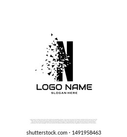Initial Letter N Logo With broken shapes, splinters effects.