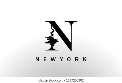 Initial Letter N logo With Brush Style