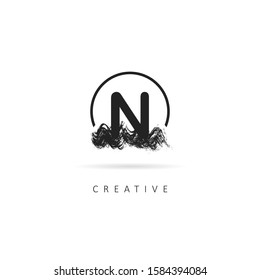Initial letter N logo with brush element, design vector logo template