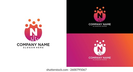 Initial Letter N Logo, Circle particle with letter N inside, technology