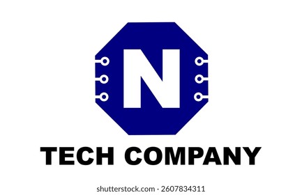 Initial letter N logo circuit motherboard computer services company blue colour vector illustration
