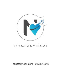 Initial letter N logo with creative love sign biotech typography vector template. Abstract letter N logo design