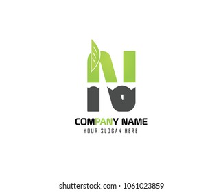 Initial Letter N Logo Design With Leaf