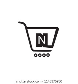 Initial letter N logo design on shopping cart icon