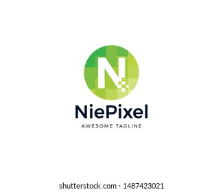 Initial letter N logo design. Modern pixel icon design, Digital abstract logo. Digital media technology vector logo design