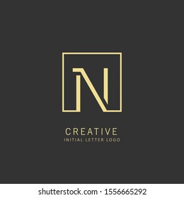 Initial letter n logo design vector dark concept with square element