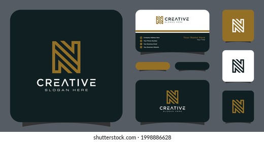 initial letter N logo design with business card