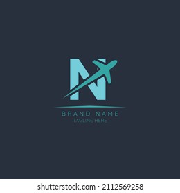 Initial letter N logo design incorporated plane. Minimalist and modern vector illustration design suitable for business. Airline, airplane, aviation, travel logo template.