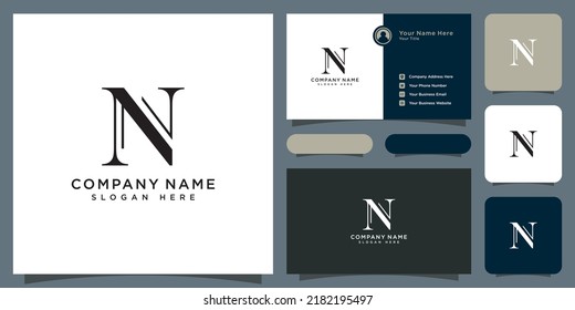 initial letter N logo design with business card
