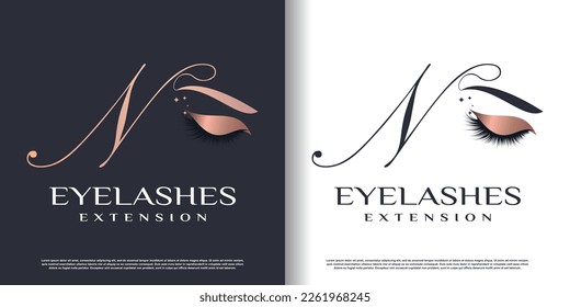 initial letter n logo design template with eyelash icon and creative concept premium vector