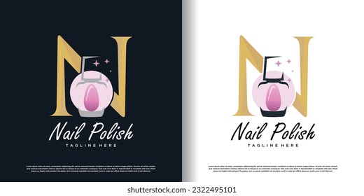 initial letter N logo design template with nail polish icon and creative concept premium vector