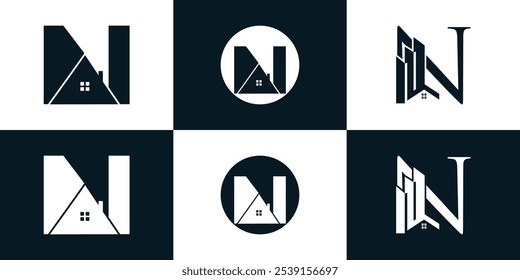 Initial letter n logo design collection template with house icon and creative concept Premium Vector
