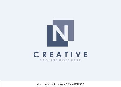 Initial Letter N Logo. Double Square with Negative Space inside. Flat Vector Logo Design Template Element.
