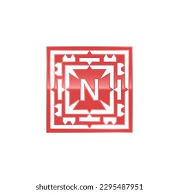Logo de la letra inicial N, elegante patrón de emblema cuadrado.