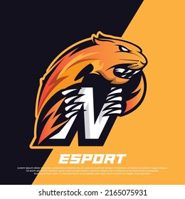 Letra inicial Diseño de soporte del logotipo N, diseño del logotipo de apoyo de Panther, diseño del logo deportivo de mascota Tiger