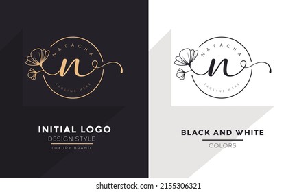 initial letter n logo, flower handwriting logo design, vector logo for women beauty, salon, massage, cosmetic or spa brand.