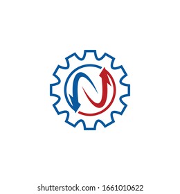 Initial letter N logo with Gears sign vector.