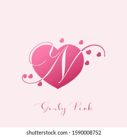 Initial Letter N logo icon love pink, vector design design concept girly heart love with letter logo icon.