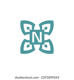 Initial letter N logo ornamental natural emblem pattern frame