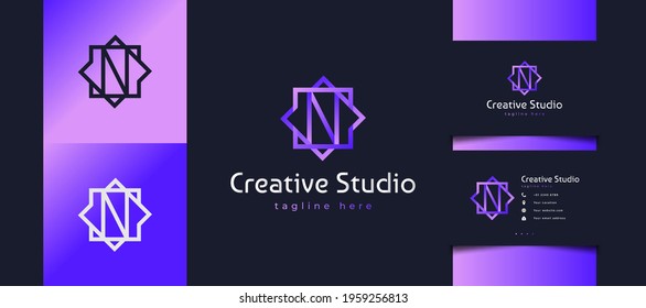Initial Letter N Logo in Purple Gradient with Line Style