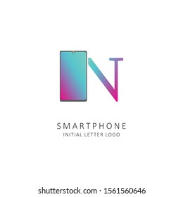 initial letter n logo with smartphone element, phone store logo design vector