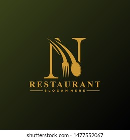 Initial Letter N Logo with Spoon And Fork for Restaurant logo Template. Editable file EPS10.