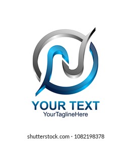 Initial letter N logo template colored grey blue cirlce wave design for business and company identity