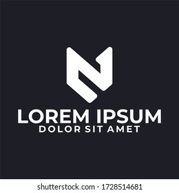 Initial letter N logo template with modern geometric fox head line art illustration in flat design monogram symbol