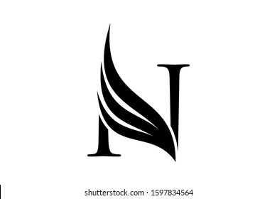 Initial letter N logo and wings symbol. Wings design element,  initial Letter N logo Icon, Initial Logo Template