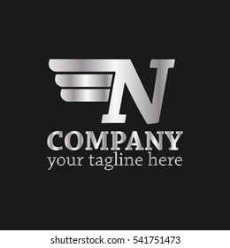 Initial Letter N Logo With Wings Icon Silver