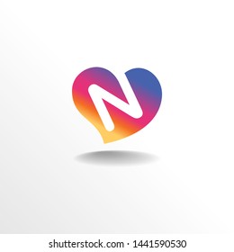 Initial Letter N with Love or Heart Shape
