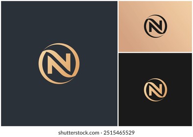 Initial Letter N Luxury Circle Elegant Classy Gold Monogram Vector Logo Design Illustration