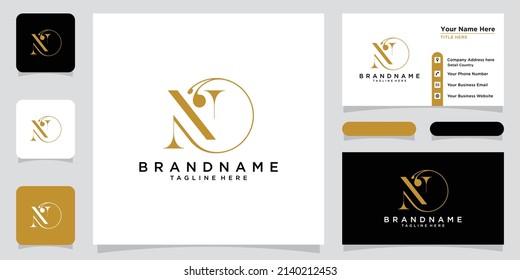 Initial letter N luxury Logo design Vector with business card design