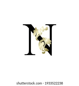 initial letter n luxury overlapping ornament gold color
