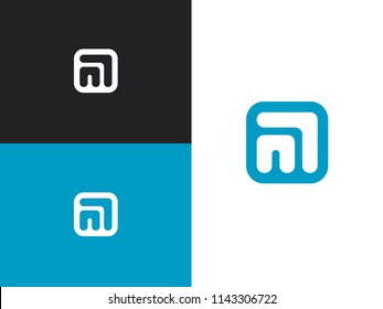 Initial letter N and M logo template design in square rounded shape. Logo icon design template elements. Monogram. Linear logo. Simple vector sign illustration in a modern style.