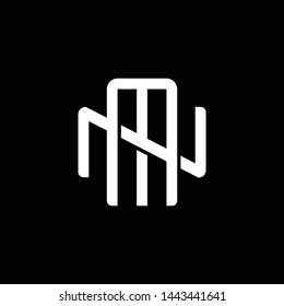 Initial letter N and M, NM, MN, overlapping interlock monogram logo, white color on black background