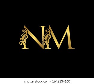 Initial letter N and M, NM, Gold Logo Icon, classy gold letter monogram logo icon suitable for boutique,restaurant, wedding service, hotel or business identity.