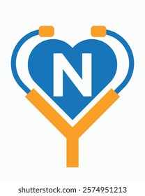Initial Letter N Medical or Doctor Logo Concept With Stethoscope Symbol