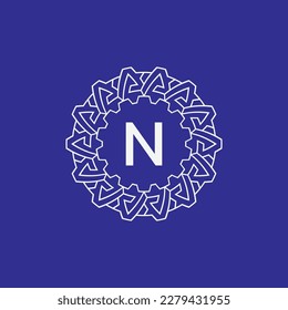initial letter N modern circle frame ornament lines unique pattern logo