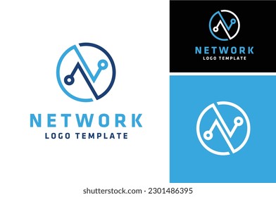 Initial Letter N with modern digital circular rotation line connector network link logo design